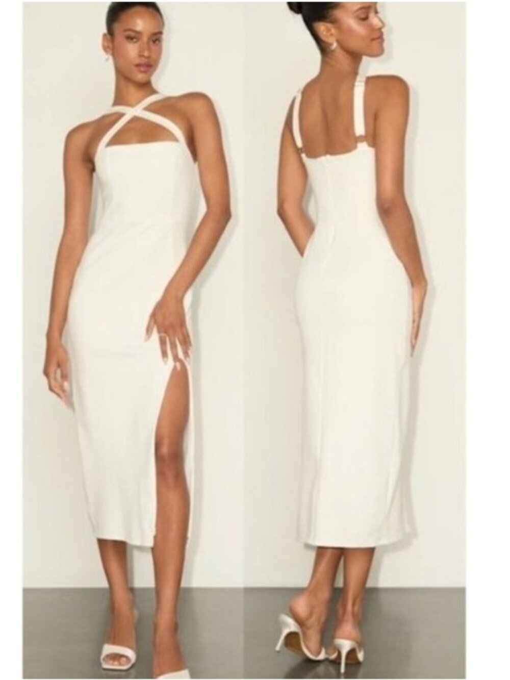 Lulus Rumi White Sleeveless Column Midi Dress New Small Convertible Women's